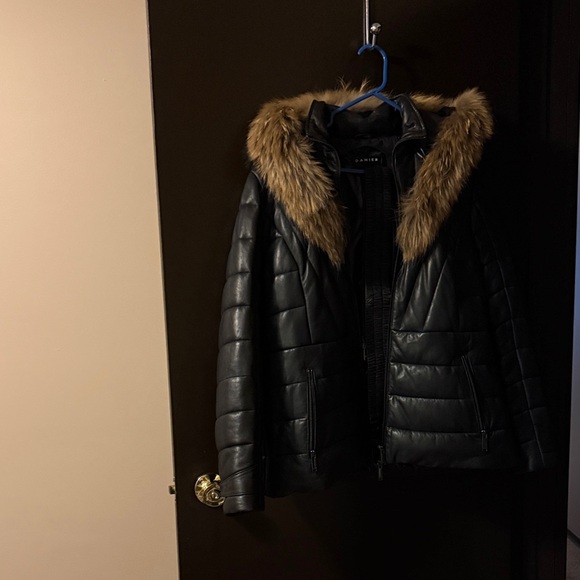Danier Jackets & Blazers - Women's Black Leather Real Fur Hooded Jacket with belt